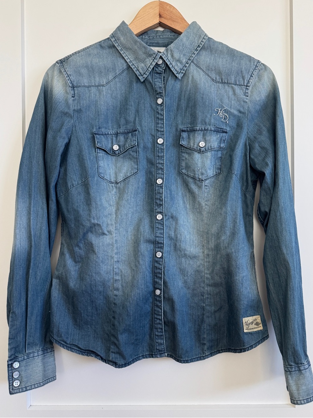 Harley-Davidson® Women's Genuine Classic Denim Long Sleeve Snap Button Shirt M - Picture 3 of 11